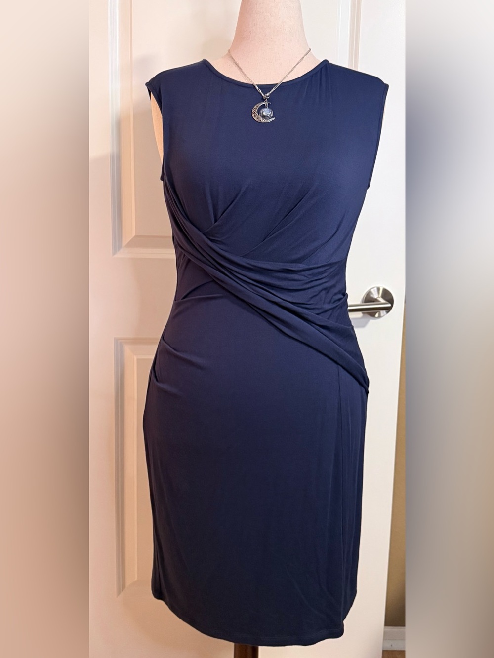NWT Kut from the Kloth Mollee Knit 10P Dress Sleeveless Faux Wrap Navy Stretch